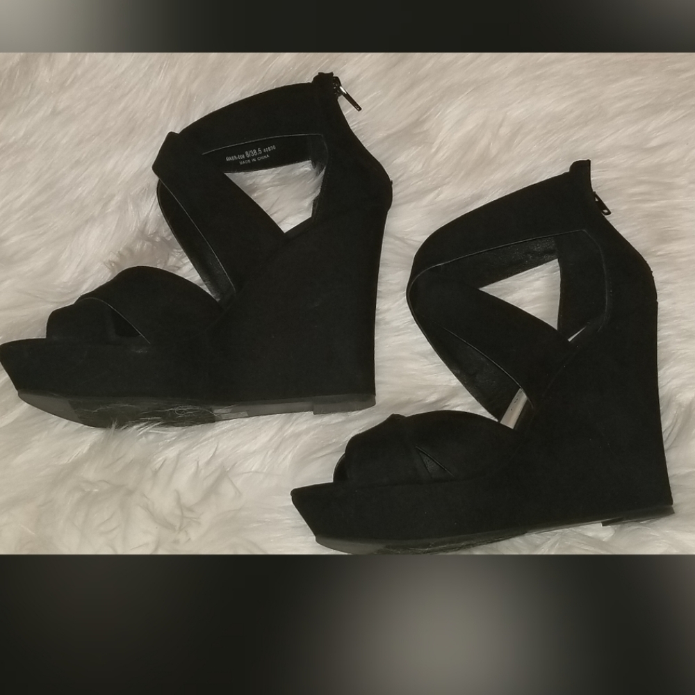 Faux Black Suede Chinese Laundry Wedges